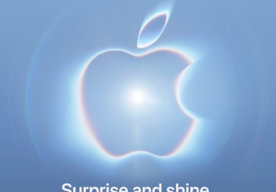 silvery-blue Apple logo
