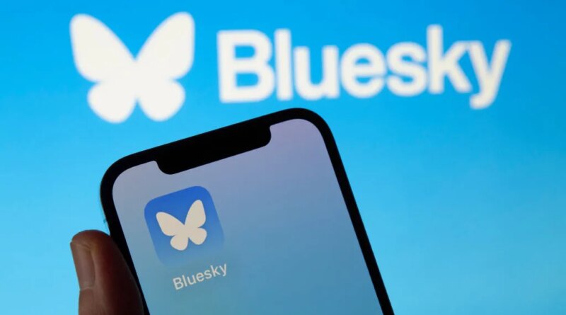 The image shows the icon of Bluesky, the new decentralized social network created by Twitter co-founder Jack Dorsey.
