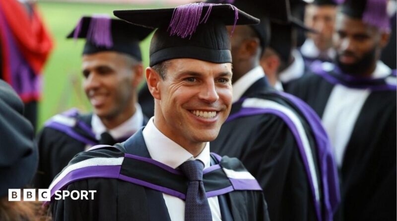 Cesar Azpilicueta dressed in a gown and mortar board