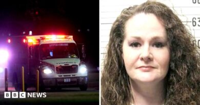 Left, ambulance and emergency services. Right, Christa Pike's mugshot.