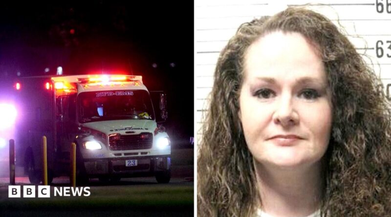 Left, ambulance and emergency services. Right, Christa Pike's mugshot.