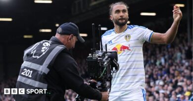 Leeds striker Dominic Calvert-Lewin and Manchester United defender Lisandro Martinez in action at Elland Road
