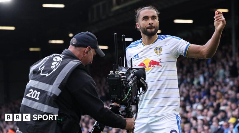 Leeds striker Dominic Calvert-Lewin and Manchester United defender Lisandro Martinez in action at Elland Road