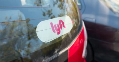 Sticker for Lyft on the back of a Lyft ride sharing vehicle in the Silicon Valley town of Santa Clara, California, August 17, 2017. (Photo via Smith Collection/Gado/Getty Images).