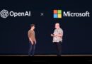 OpenAI CEO Sam Altman (L) speaks with Microsoft Chief Technology Officer and Executive VP of Artificial Intelligence Kevin Scott