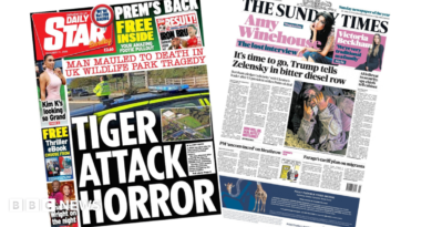 The headline on the front page of the Daily Star reads: “Tiger attack horror”.