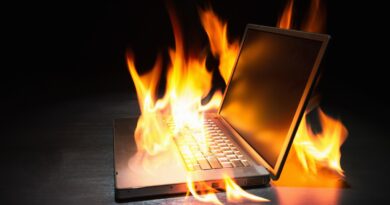 Laptop computer engulfed in flames
