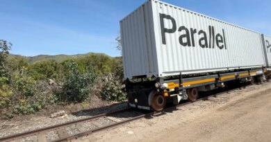 An autonomous rail vehicle moves down the track.