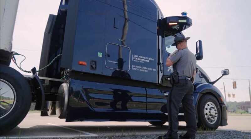 Aurora self-driving truck and beacons