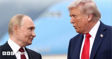 Trump and Putin speaking during a visit to Alaska