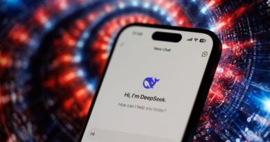 A welcome message on the DeepSeek artificial intelligence mobile app.