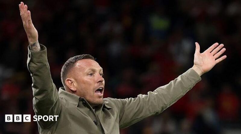 Craig Bellamy throws his hands in the air during Wales' defeat to Denmark