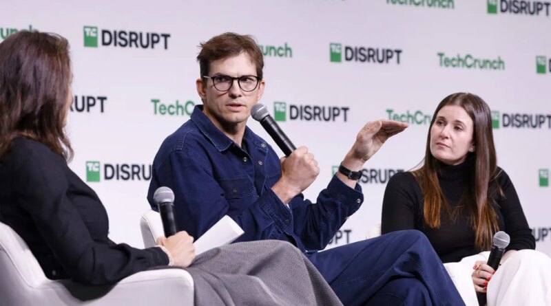 SAN FRANCISCO, CALIFORNIA - OCTOBER 29: (L-R) Ashton Kutcher and Effie Epstein speak onstage during TechCrunch Disrupt 2024 Day 2 at Moscone Center on October 29, 2024 in San Francisco, California. (Photo by Kimberly White/Getty Images for TechCrunch)