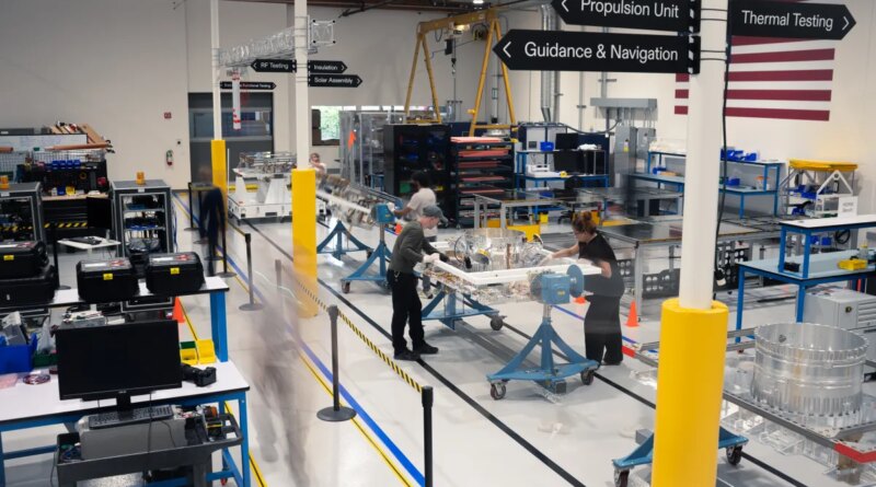 Technicians assemble satellites on Xona's manufacturing floor.